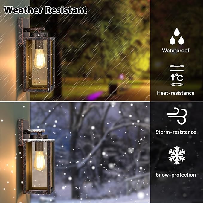BesLowe 2-Pack Outdoor Wall Light Fixtures, Exterior Waterproof Wall Lanterns, Porch Sconces Wall Mounted Lighting with E26 Sockets & Glass Shades, Modern Wall Lamps for Patio Front Door, Brown