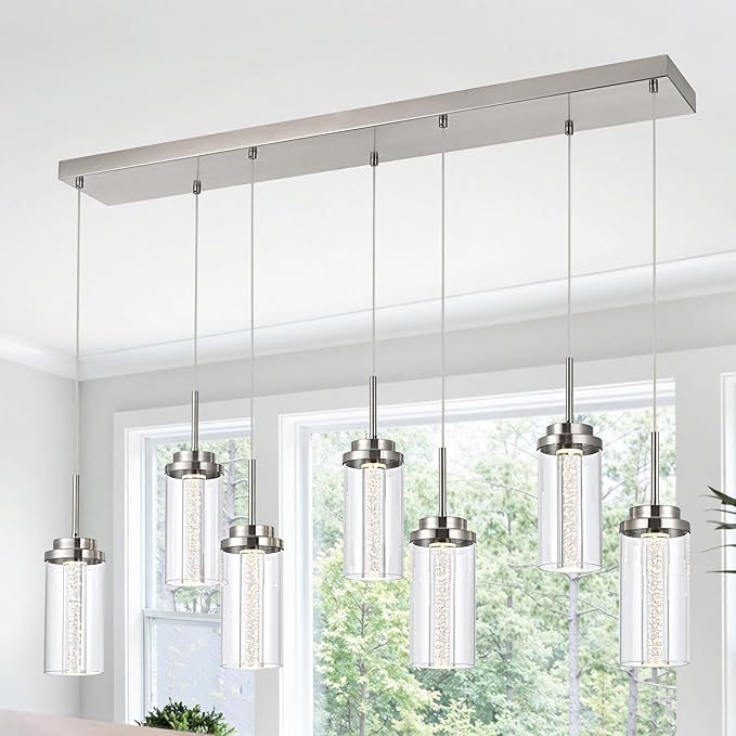 MELUCEE 43.3" Linear Chandelier for Dining Room Modern Led Pendant Light Fixtures 3000K-6000K Adjustable Color Temperature Dimmable Island Lights for Kitchen Living Room Office Bar, 35W