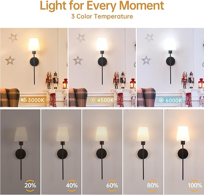 Shenmoyl Rechargeable Wall Sconces Set of 2-80H Battery Life, Dimmable 12 Colors, 22.6" Modern Wall Light for Bedroom Living Room, Black