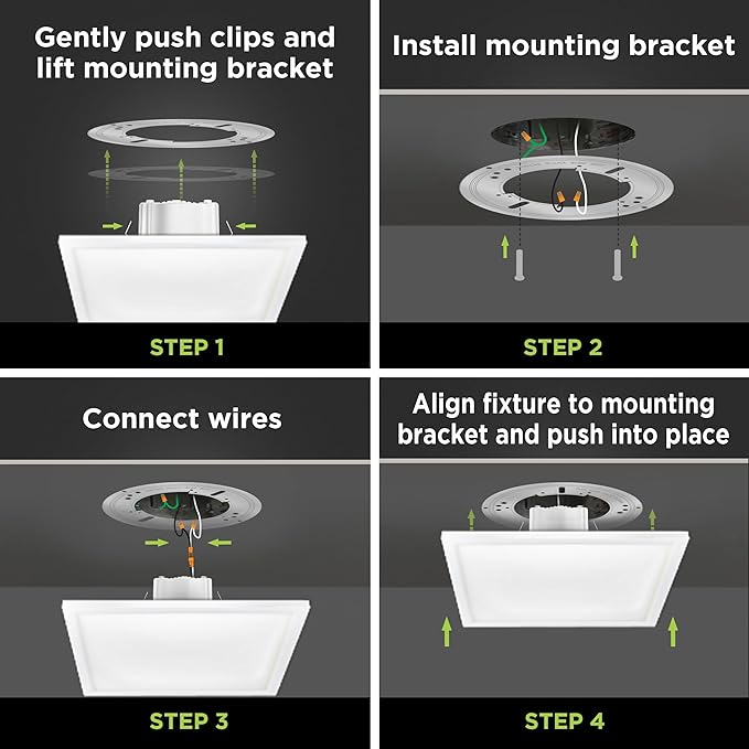Feit Electric 7.5 Inch LED Square Ceiling Light, Dimmable Flat Panel Light with Color Selection (5CCT), Fits 5/6 Inch Recessed Cans, TP24 Adapter Included (7.6"x 7.6"x 1.3"), 4 Pack, 74208/6WYCA/4