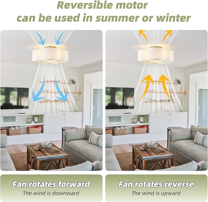 Caged Ceiling Fan with Light, Boho Flush Mount Ceiling Fan with Lights Remote Control, Rattan with 6 Speeds for Bedroom, Living Room, Foyer, Nursery