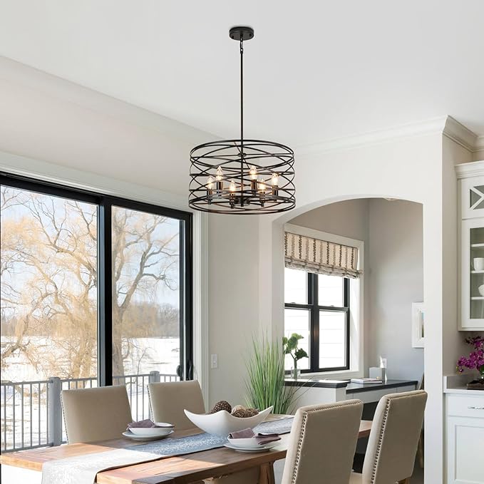 WILON 6-Light Pendant Lights Kitchen Island,19.68'' Spiral Cage Pendant Lights,Adjustable Black Industrial Pendant Light Fixtures Retro Lighting for Kitchen Island, Living Room, Bedroom