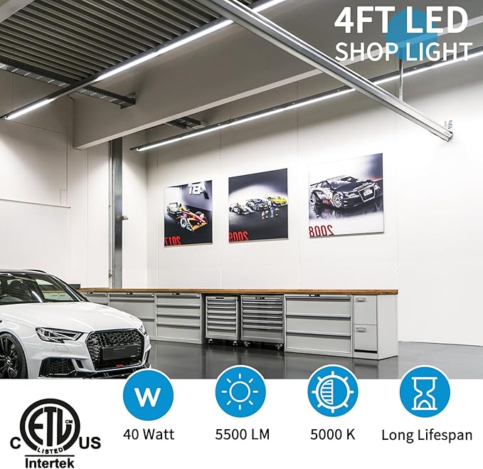 SHOPLED (10-Pack LED Shop Lights 4FT, 40W 5000K Daylight White, 5500LM V-Shape Linkable T8 LED Tube Light, 4 Foot Shop Lights for Garage/Workshop/Warehouse/Basement, ETL Listed