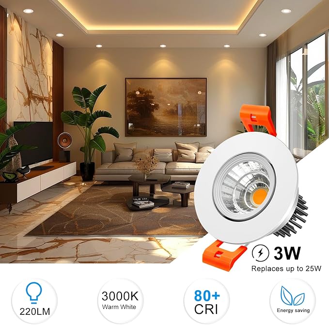 inShareplus 2 Inch LED Downlight, 3W Recessed Lighting COB Dimmable, 3000K Warm White, CRI80, Ceiling Lights with LED Driver, 12 Pack