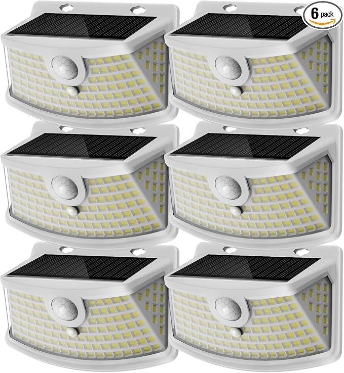 Aootek New Solar Motion Sensor Lights 120 LEDs with Lights Reflector,270° Wide Angle, IP65 Waterproof, Step Lights for Front Door, Yard, Garage, Deck (White, Daylight White, 6-Pack)