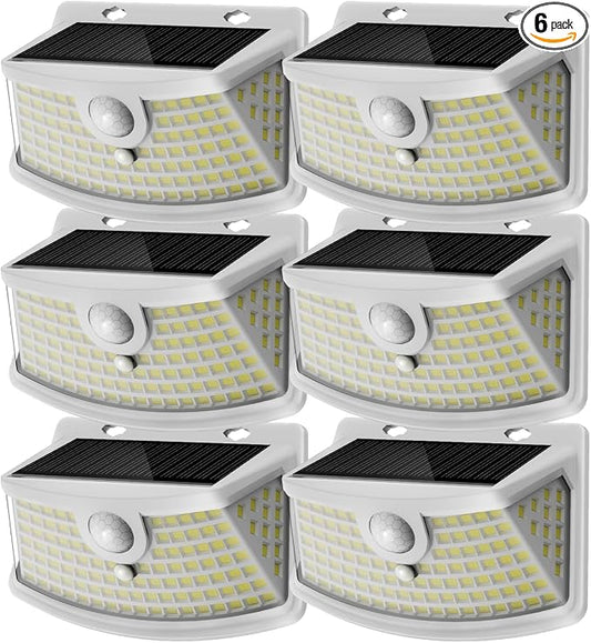 Aootek New Solar Motion Sensor Lights 120 LEDs with Lights Reflector,270° Wide Angle, IP65 Waterproof, Step Lights for Front Door, Yard, Garage, Deck (White, Daylight White, 6-Pack)