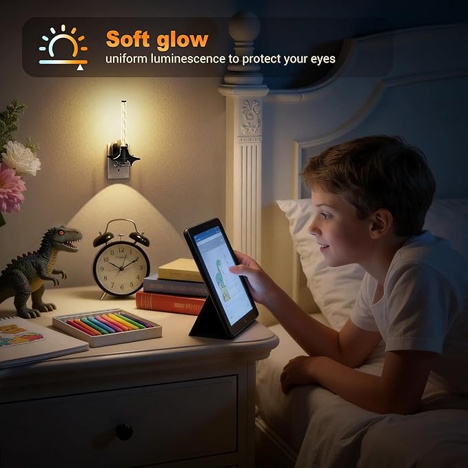 JandCase LED Night Light Plug into Wall, Dusk-to-Dawn Sensor, Slide Button Dimmer with 0-100LM Adjustable Brightness, 3000K Soft White Night Light for Bedroom, Bathroom, Stairway, Hallway, 2 Pack