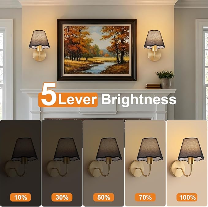 ADISUN Battery Operated Wall Sconce Set of 2, Gold Wall Lamps Rechargeable Bulbs for Living Room, Black Rattan Shade, Wireless Wall Lights for Bedroom Living Room Hallway Kitchen(2 Bulbs Included)