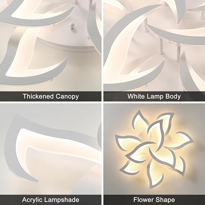 Goeco Dimmable Ceiling Light, 10-Petal Flower White LED 3000K-6500K Ceiling Fixture with Remote/App Control, Modern Flush Mount Ceiling Light for Living Room, Bedroom, Dining Room
