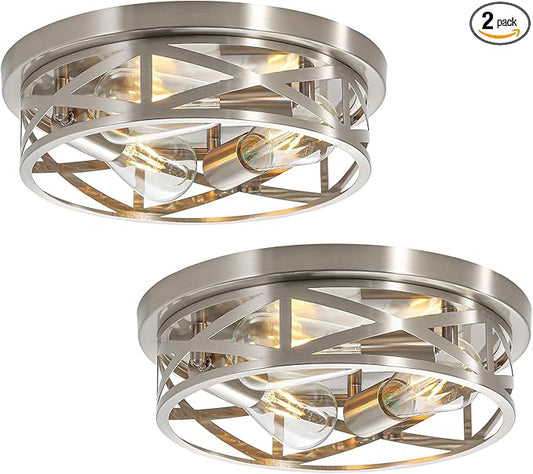 13 inch Brushed Nickel Flush Mount Ceiling Light Fixtures,3-Light Modern Hallway Light Fixtures Ceiling, Brushed Nickel Light Fixture Ceiling Mount for Farmhouse,Kitchen, Bedroom 2 Pack