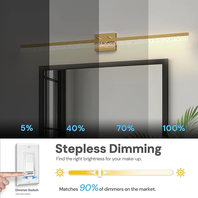 L LOHAS LED 48-Inch Bathroom Vanity Light Bar Over Mirror, Gold Modern Bathroom Light Fixtures with Bubbled Acrylic Shade, 3CCT Adjustable LED Vanity Lights for Living Room Wall