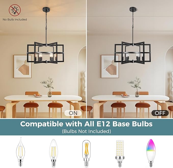 Modern Black Chandelier Ceiling Light for Dining Room, 6-Light Farmhouse Pendant Light Fixture for Over Table, Kitchen Island Lighting, Living Room, Bedroom, Entryway Foyer, Hallway & Staircase