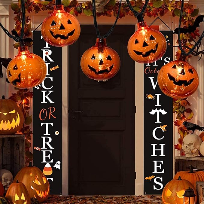 SUNSGNE Pumpkin String Lights, 8.5ft Halloween String Lights with 10 Smiling Jack-O-Lantern Pumpkin Light for Indoor Outdoor Party Decorations