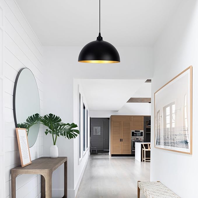 3 Set Black Pendant Light Fixtures for Dining Room 11.8" Farmhouse Pendent Lights Industrial Modern Chandelier Ceiling Hanging Light Fixture for Kitchen Living Room Foyer Entryway Kitchen Island