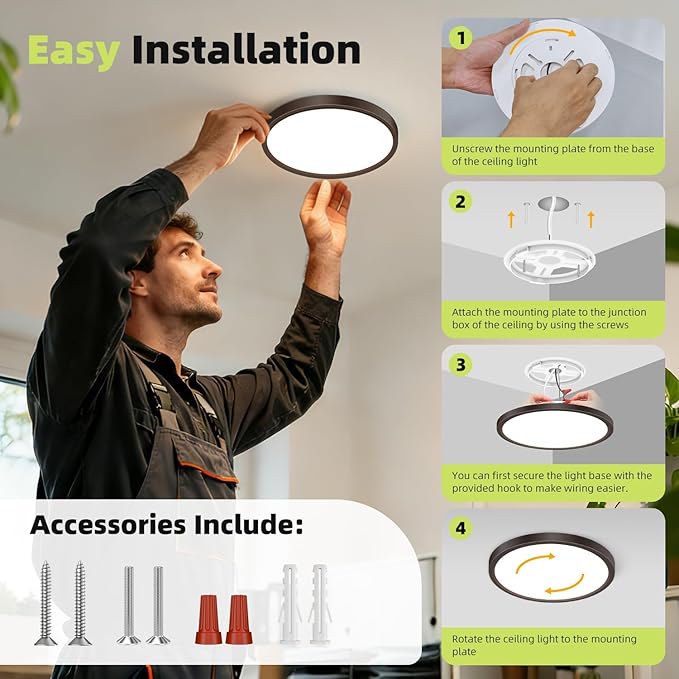 hepside 4PACK Flush Mount LED Ceiling Light Fixture 5CCT 7Inch 15W & 100W Equivalent Closet Light Fixture,Small Round Slim Surface Ceiling Lamp for Hallway,Bathroom,Bedroom,Kitchen,Interior