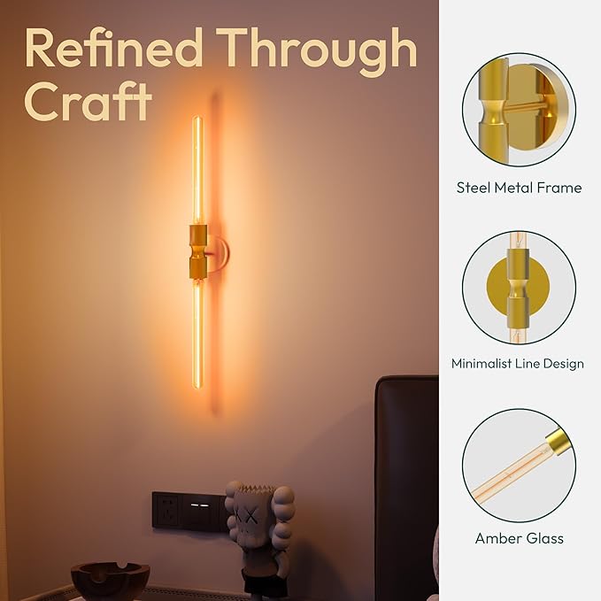 ALAMPEVER Modern Linear Wall Sconce with LED Bulb Included, Dimmable Minimalist Wall Light for Bathroom, Bedroom, Living Room & Hallway, 1 Pack