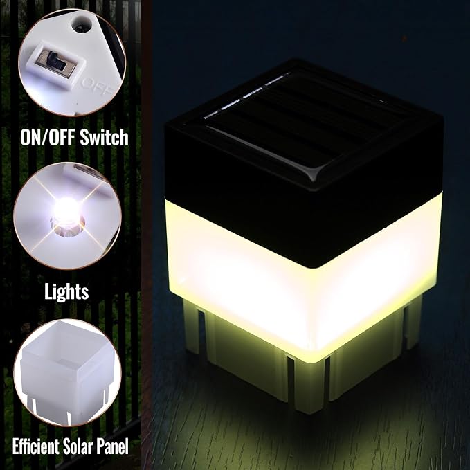 Tujoe Solar Post Cap Lights Fence Post Solar Lights 2in x 2in (5cm x 5cm)(Warm Yellow,30 Pack)