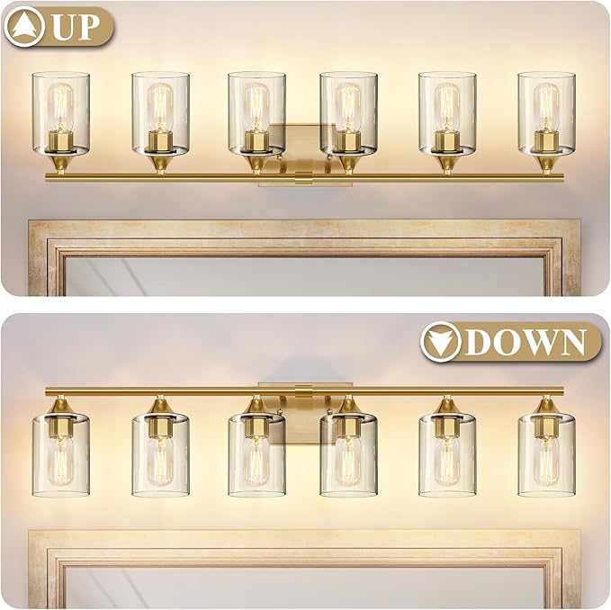 6-Light Gold Vanity Light,Bathroom Light Fixtures,Modern Brushed Brass Gold Wall Sconce Lighting,Bathroom Wall Lamp for Mirror Bedroom Living Room Vanity Table Hallway