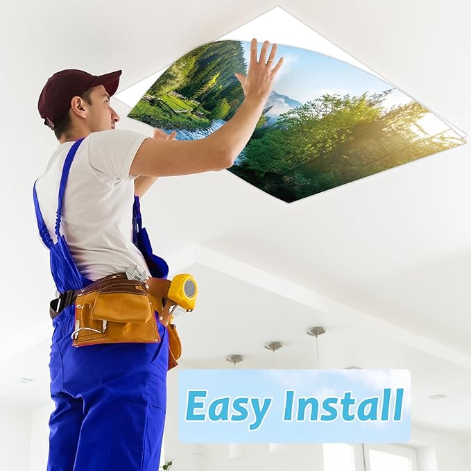6 Pcs Landscape Scenery Fluorescent Light Covers for Classroom Mountains and Rivers Ceiling Lights 4 x 2 Feet Magnetic Light Cover Filter Easy Install for Office Hospitals Home Supplies(Landscape)