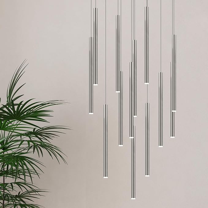 CANALIS 13 Mini Pendant Lighting Nickel - LED Hanging Light Fixture for Kitchen Island, Bar, Foyer - Cluster Pendants - Dimmable, Adjustable Wire, Lamp Bulb Included