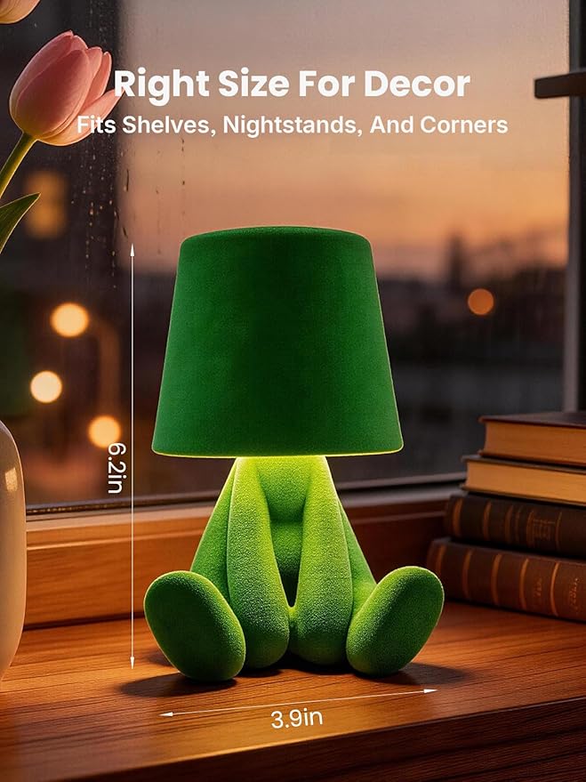 Modern Table Lamp for Youth: Rechargeable Cute Light for Kids Child Teen - Gift for Birthday Christmas Halloween Easter (Green)