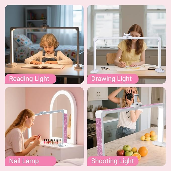 BZJ 34-Inch Nail Light for Desk Foldable Half Moon Nail Art Table Lamp with Stepless Dimming Brightness and Color Temperature for Manicurists Beauty Eyelash Extensions Tattoo Crafts
