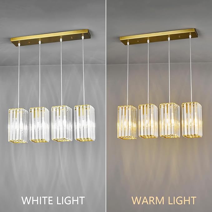 Modern Pendant Light Gold Rectangle Pendant Lighting Mini Crystal Chandeliers Adjustable Pendant Light Fixture for Kitchen Island Dinning Room Living Room Corridor Bedroom(Gold 4-Light)