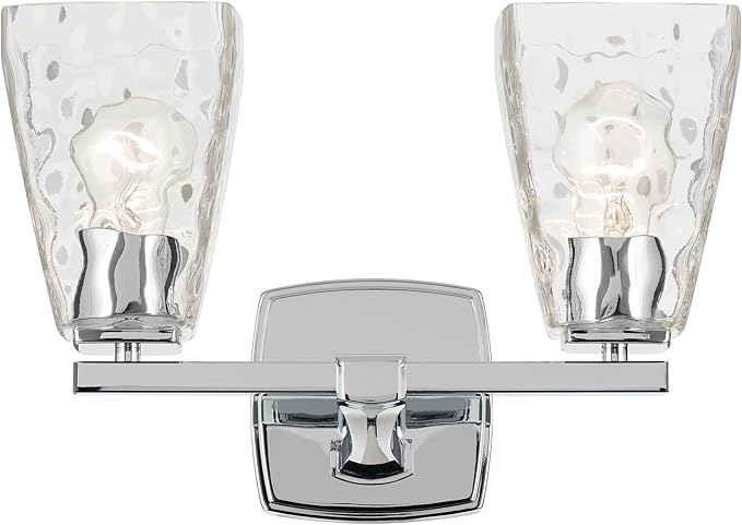 Kichler Marant 14.25" 2-Light Bathroom Vanity Light Fixture with Clear Water Glass in Chrome, Modern Wall Mount Light for Bathroom, Powder Room, Over Mirror (14.25" W x 9.5" H), 55215CHWTR