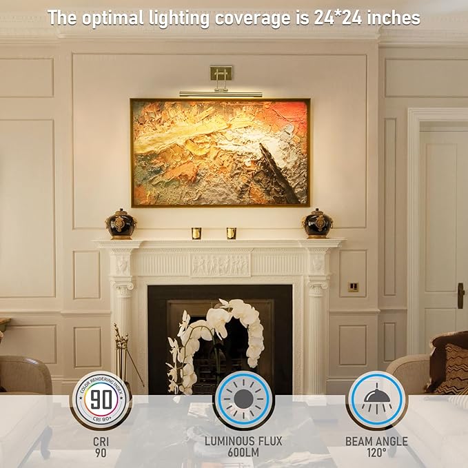LEONLITE 3CCT Dimmable LED Picture Light, 2700K/3000K/4000K Selectable, CRI90 Swivel Full Metal Picture Frame Light for Wall Art, Painting, Artwork, Portrait, Plug-in & Hardwired, Antique Brass