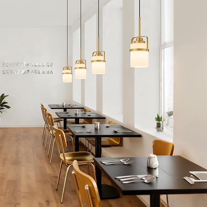 Modern Brass Pendant Lights Kitchen Island Light, Adjustable Hanging Light Fixture with Milk Glass Shade, Farmhouse Pendant Light for Dining Room Bar Over Sink/Table/Counter, 2 Pack