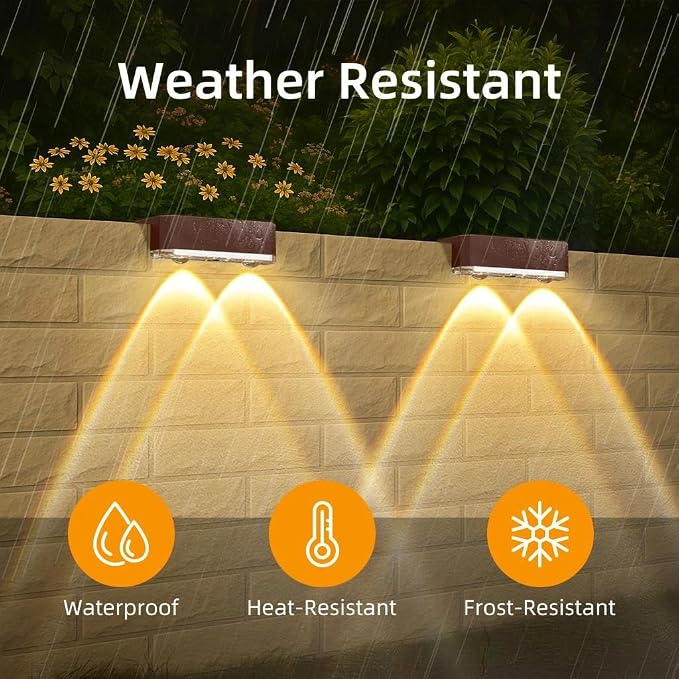 Peasur 12 Pack Solar Fence Lights Outdoor,Deck Light Solar Powered, IP65 Waterproof Led Riling Solar Lights Brown Frame for Outside Yard Step, Wram White