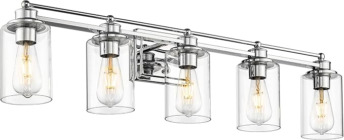 Chrome Vanity Light Fixtures, HWH 5-Light Bathroom Light Over Mirror, Modern Wall Sconce Lighting for Bathroom 37-inch, Chrome Finish, 5HLT63B-5W CH