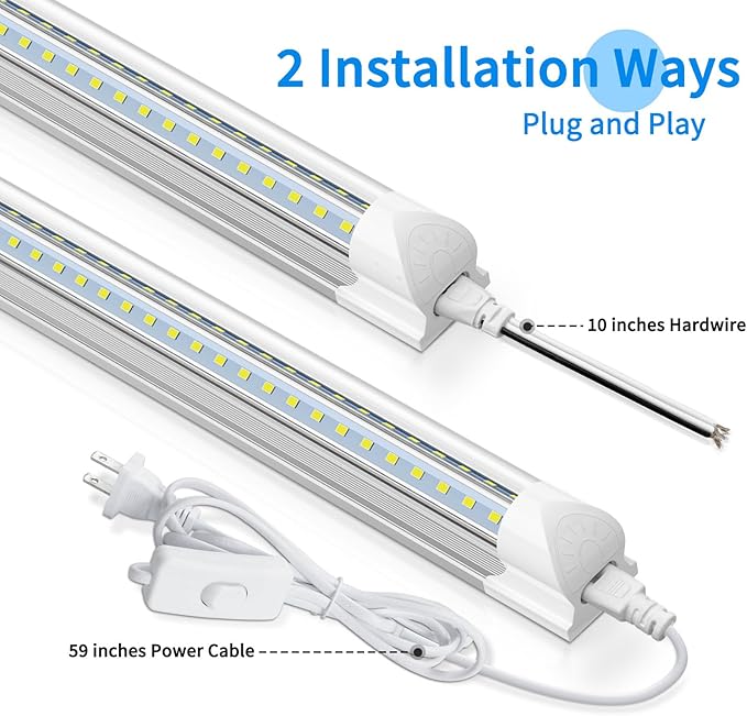 SHOPLED LED Shop Light 8FT, 100W 5000K Daylight White, 15000LM Clear Cover, V Shape, T8 LED Tube Light Fixture, High Output, 8 Foot for Garage, Workshop, 4 Pack