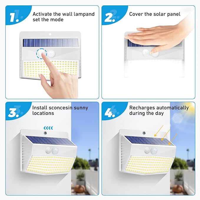 Peasur Solar Lights Outdoor Motion Sensor [20 Packs] Security Light with 3 Lighting Modes Wall Lights Waterproof Solar Powered Lights for Garden Fence Yard, White