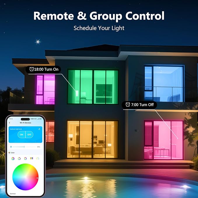 DAYBETTER Smart Light Bulbs, Smart Bulb Compatible with Alexa & Google Home, A19 E26 2.4G WiFi Bluetooth Alexa Light Bulbs, RGBCW Color Changing LED Light Bulb, 60W Equivalent, 800LM, 2Pack