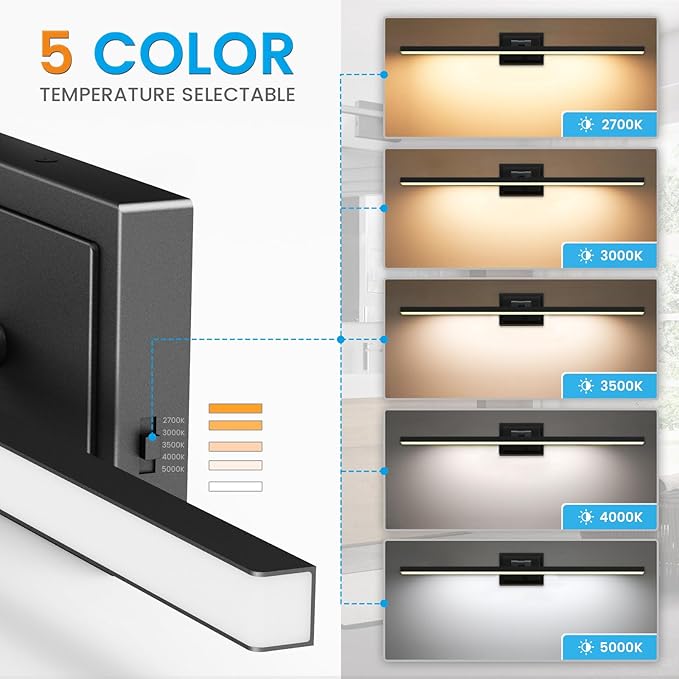 VOLISUN Modern Bathroom Vanity Light 31.5 inch, Rotatable, 18W Dimmable 5CCT Led Bathroom Light Fixture Over Mirror, Black Bar Vanity Light for Bathroom Mirror Cabinets-ETL Certificated