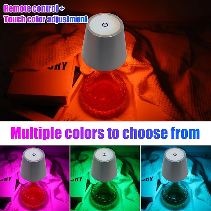 Wireless Bottle Lamp with Remote Control, Rechargeable RGB Wine Bottle with 3Modes Light Dimming, Waterproof Bottle Touch Lamp Head for Room, Bar, Restaurant and Party Decorations(Silver RGB)