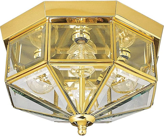 Progress Lighting 4-Light Beveled Glass 11-1/8" Close-to-Ceiling, Indoor, P5789-10, Polished Brass
