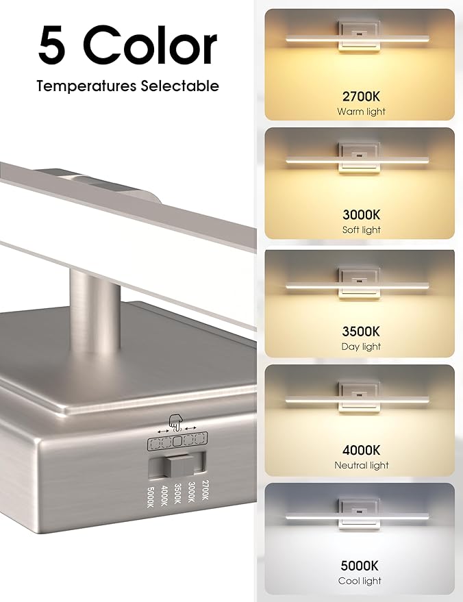 VOLISUN Modern Bathroom Vanity Light 31.5 inch, Rotatable, 18W Dimmable 5CCT Led Bathroom Light Fixture Over Mirror, Brushed Nickel Bar Vanity Light for Bathroom Mirror Cabinets-ETL Certificated