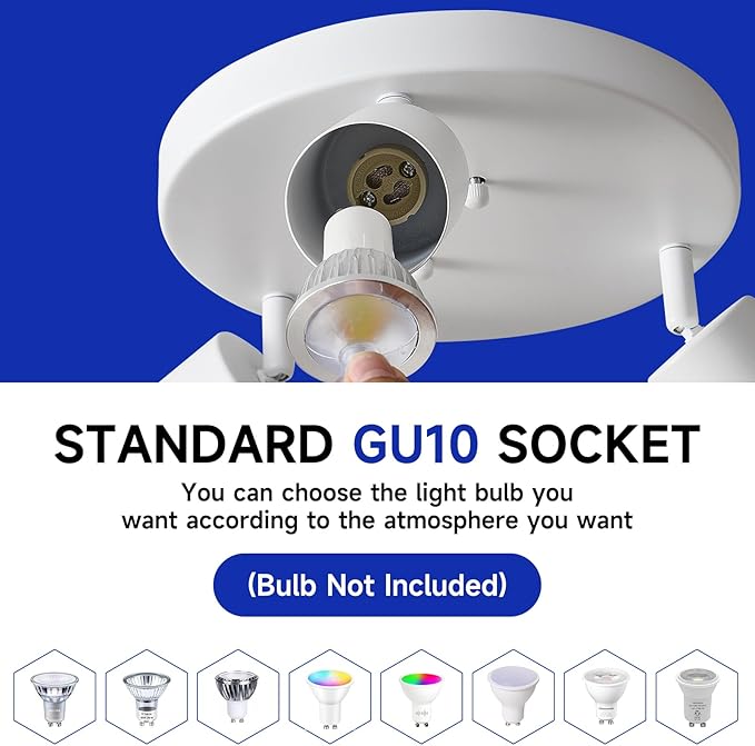 EGM 3 Light Track Lighting, White Round Track Lighting Fixtures, GU10 Flush Mount Directional Ceiling Light for Kitchen, Bedroom, Office, Picture Wall