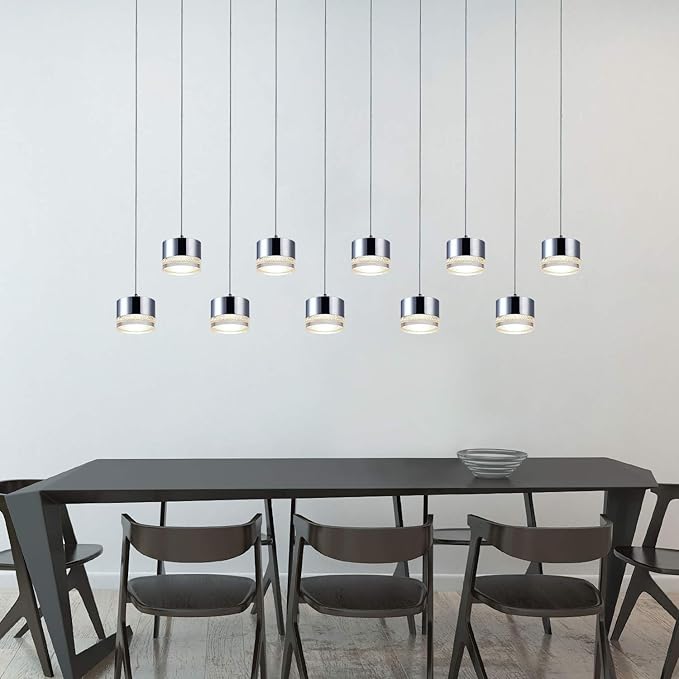 Jupiter 10 Mini Pendant Lighting Nickel - LED Hanging Light Fixture for Kitchen Island, Bar, Foyer - Cluster Pendants - Dimmable, Adjustable Wire, Lamp Bulb Included