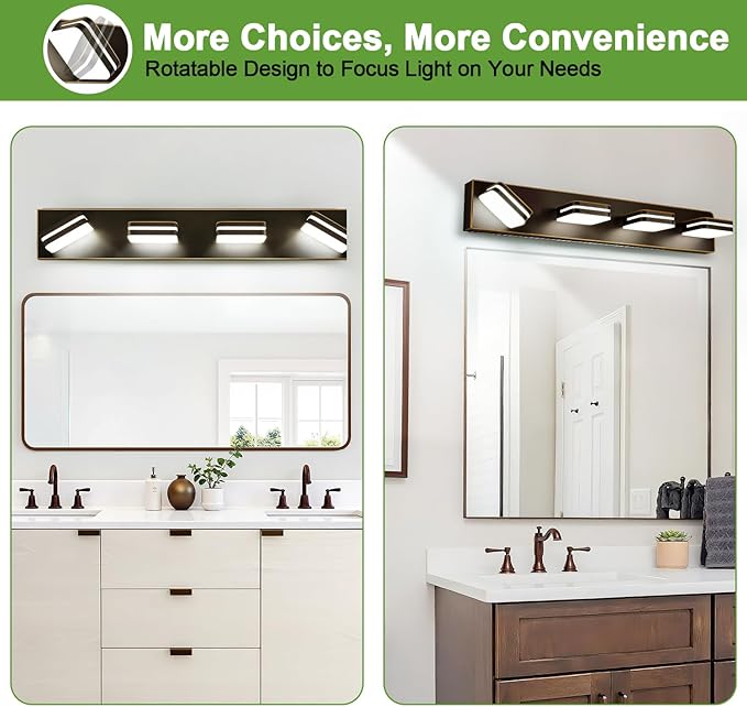 360° Rotate LED Bathroom Vanity Light Fixtures, 1600LM Acrylic Brown and Gold Vanity Lights for Bathroom, Modern Wall Lighting Fixtures Over Mirror Kitchen Living Room (Natural White Light 5000K)