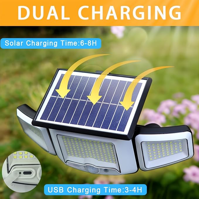 HULPPRE Solar Motion Sensor Light Outdoor,Bright with 231 LEDs,Clip on | 3 Adjustable Heads,Fence Light with Octopus Stand, IP65 Waterproof, 3 Modes, for Front Door, Yard, Patio, Deck, Camping