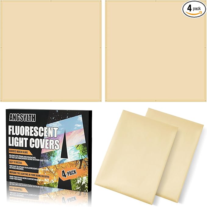 ANGSYLTH 2 x 2 Feet Fluorescent Light Covers - 4 Pcs Covers for Ceiling Lights, Magnetic Light Filters for Classroom, Office, Hospitals, Home (Warm Yellow)