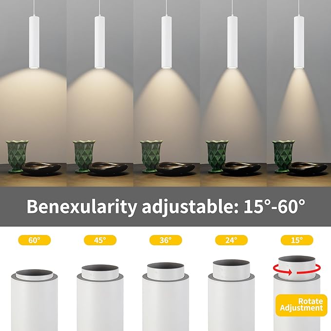 Zoomable LED Pendant Lights Modern Ceiling Hanging Spotlight Pendant Lighting,5CCT/2700K-5000K,Zoomable 15°-60°,Unique Pendant Lighting for Kitchen Island Bar,12W (White)