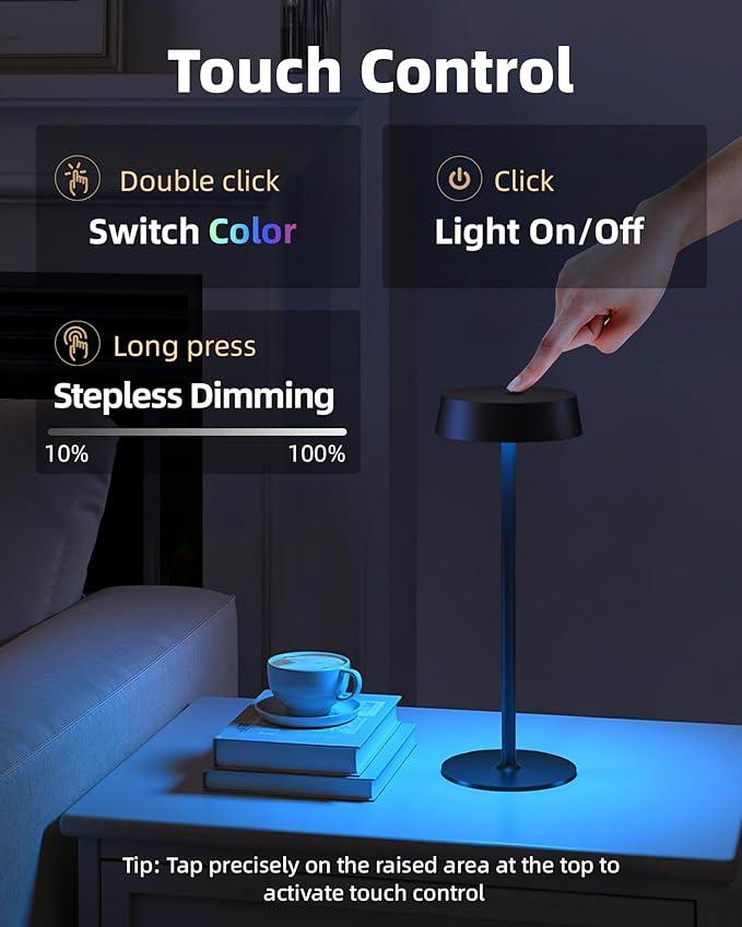 Cordless Lamp, Rechargeable Table Lamp, Battery Operated, RGB Dimmable Touch Control, 3 Color Temperatures, LED Memory Function, Portable Outdoor Waterproof Desk Lamp, Restaurant Dining Patio Kitchen