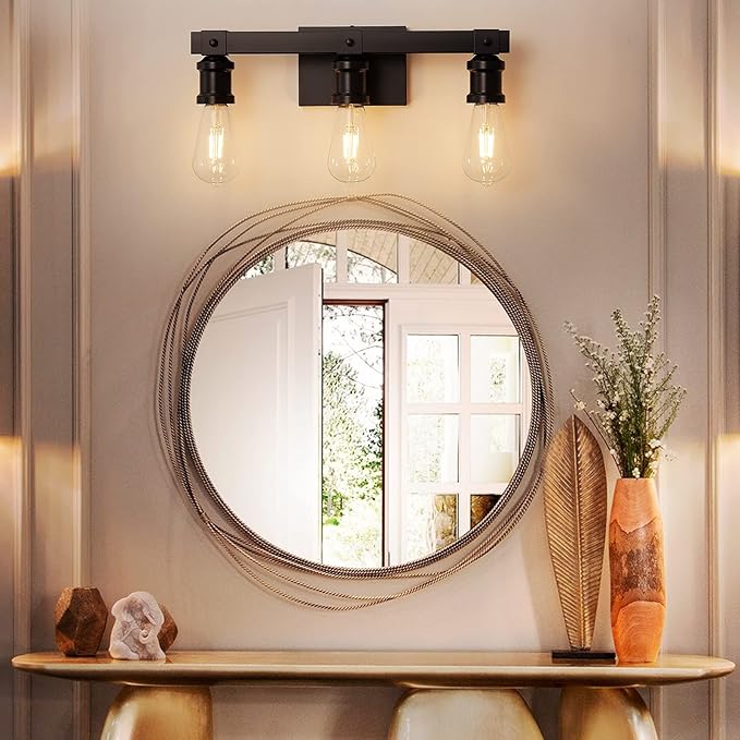 Farmhouse Bathroom Vanity Light Fixtures 3-Light Bathroom Light Fixtures Over Mirror Matte Black Vanity Light Industrial Vintage Wall Light Fixtures for Bathroom Living Room Hallway