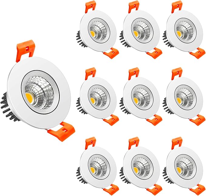LightingWill 2inch LED Dimmable Downlight, 3W COB Recessed Ceiling Light, Daylight White 5500K-6000K, CRI80, 25W 220LM Halogen Bulbs Equivalent, White (10 Pack)