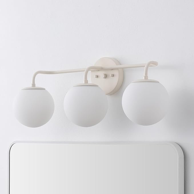 JONATHAN Y 25" Almond Modern Globe Wall Sconce Vanity Light for Bathroom, White Frosted Glass Shade, Midcentury Parisian Bistro Wall Lamp, LED Bulb Included (JYL3536C)