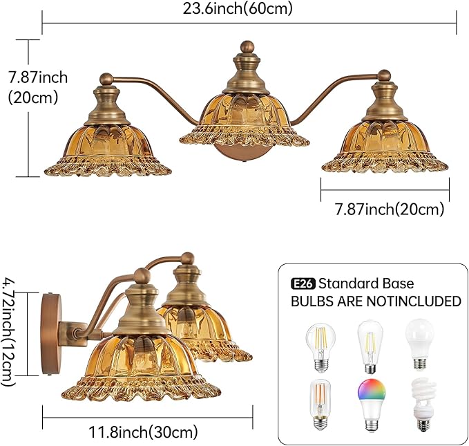 XIEDUN Tea Glass 3 Light Vanity Light Colored Glass Bathroom Light Fixture Vanity Lighting Fixtures